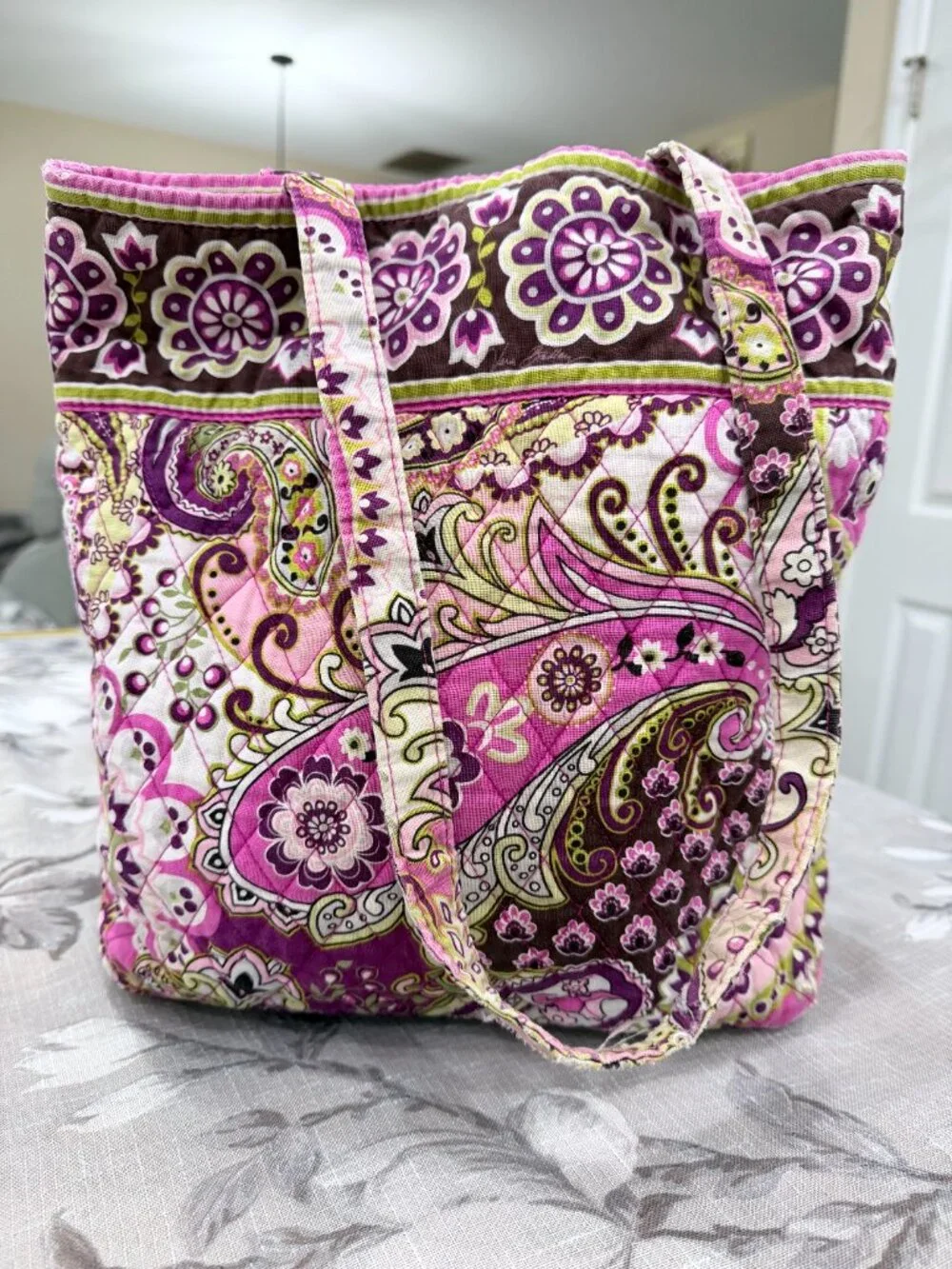 Vera Bradley Very Berry Paisley Quilted Tote Pink Purple Floral Paisley Retired